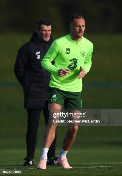 Dublin , Ireland - 13 November 2018; David Meyler and Republic of Ireland assistant manager Roy Keane, left, during a Republic of Ireland training...