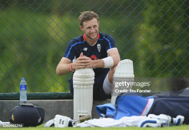 England captain Joe Root looks on during England nets ahead of the 2nd Test Match at Pallekelle Stadium on November 13, 2018 in Kandy, Sri Lanka.