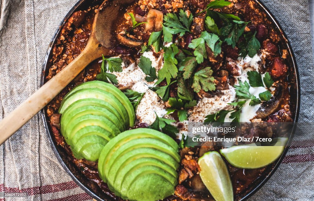 Mexican Mushroom, Tofu Chilli Pot to share with Avocado
