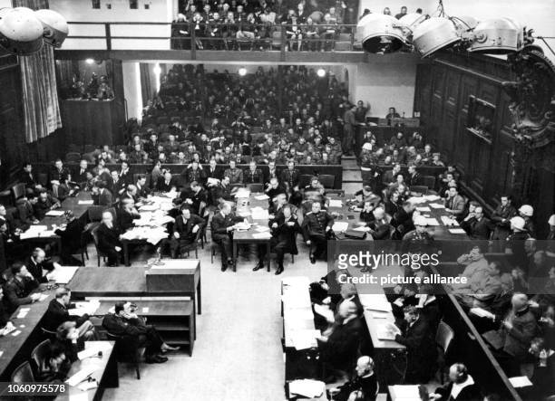 View into the Nuremberg Palace of Justice during the opening of the Trial of the Major War Criminals before the International Military Court on 20...