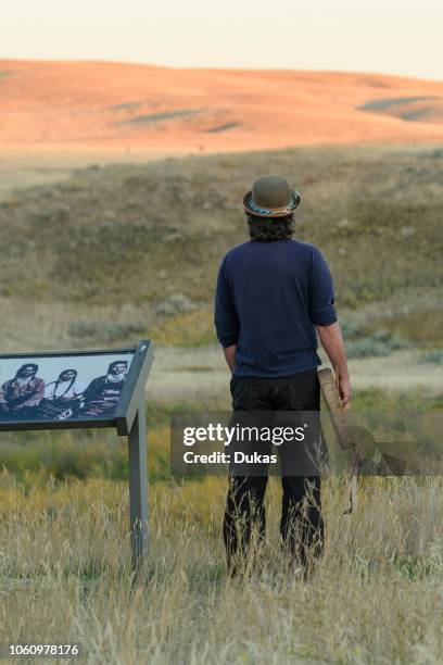 North America, USA, Great Plains, Montana, Bear Paw Battlefield, Nez Perce National Historic Park, Charly Juchler with Drum.