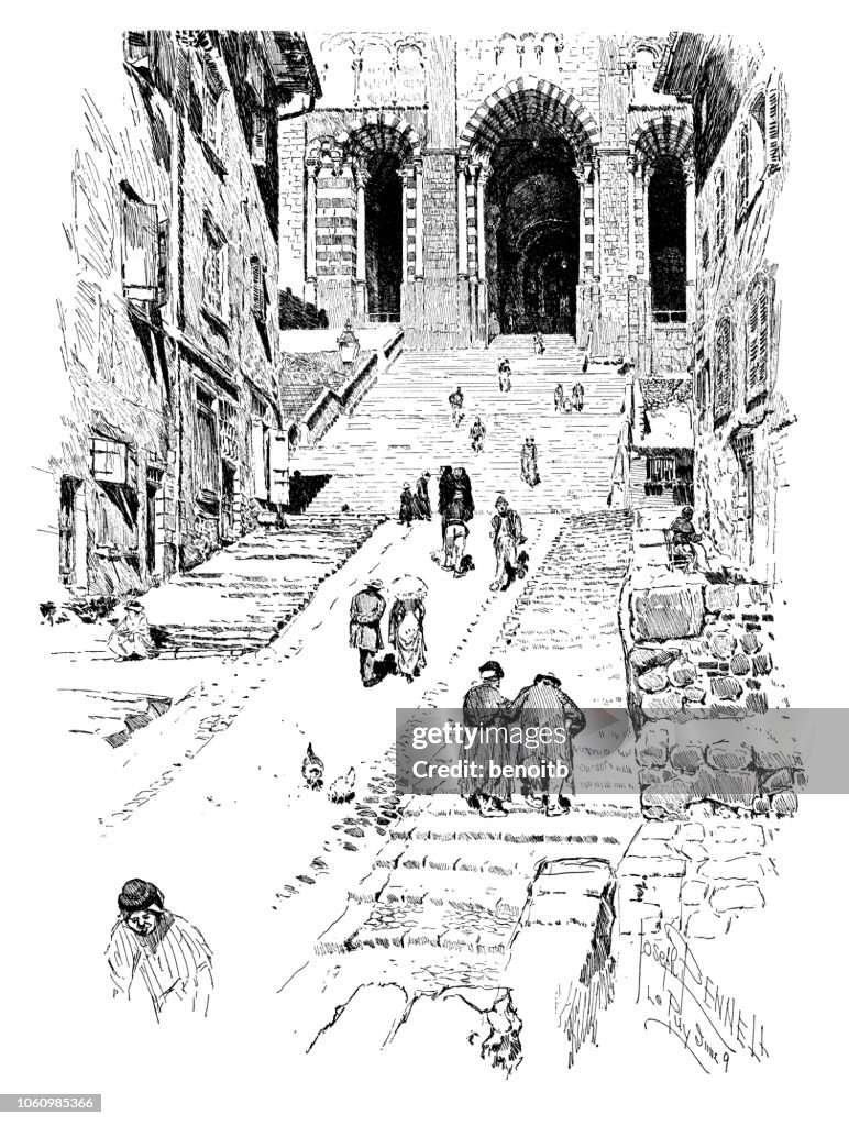Stairs leading up to the Cathedral of Notre Dame le Puy