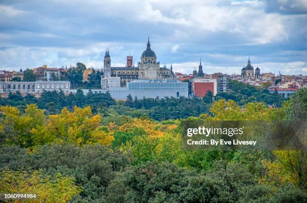 almudena cathedral - koninklijk paleis van madrid stockfoto's en -beelden