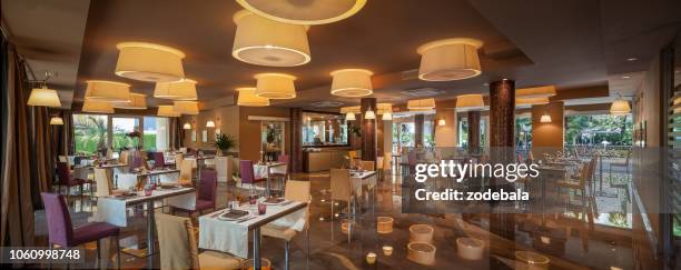 luxury restaurant room in a 4 stars hotel - panoramic room stock pictures, royalty-free photos & images
