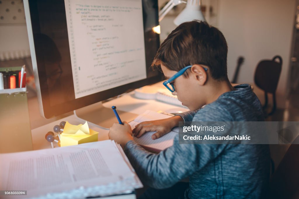 Boy Student Learning Programming At Home High-Res Stock Photo - Getty ...