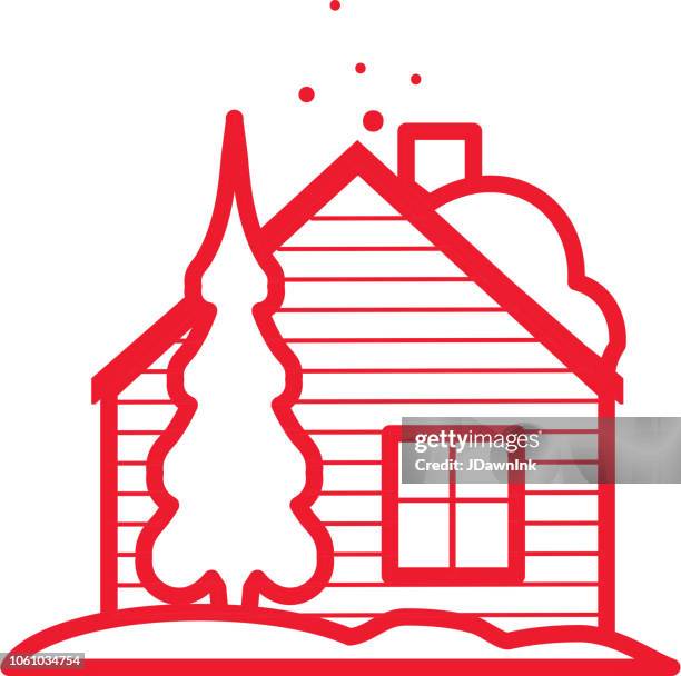 christmas flat design icon log cabin in winter with snow - cottage icon stock illustrations