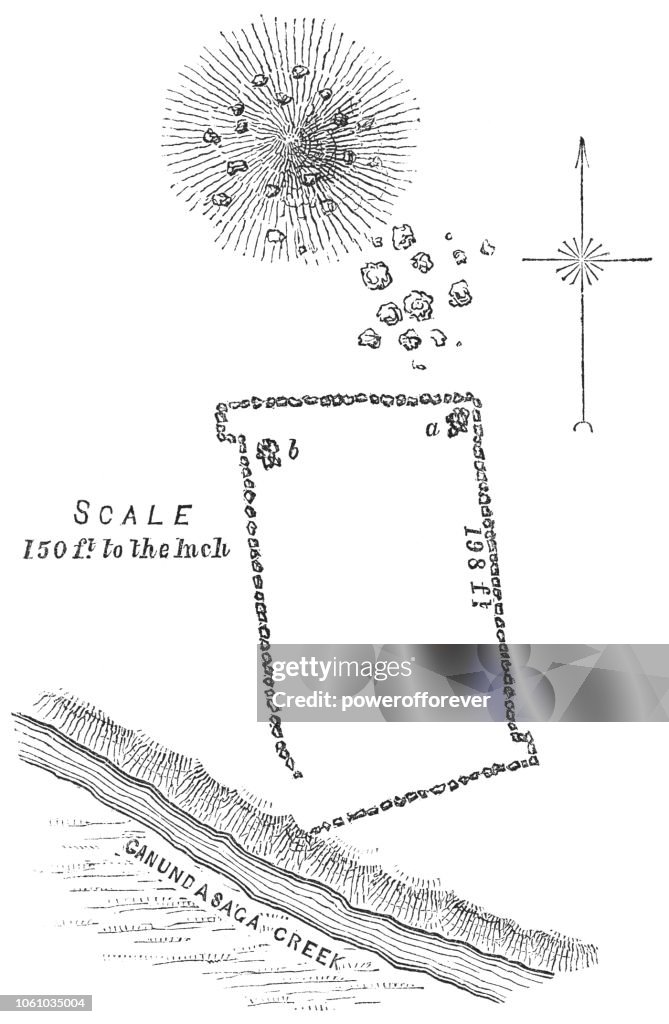 Squier Map of Kanadaseaga Fort near Geneva in Ontario County, New York, USA
