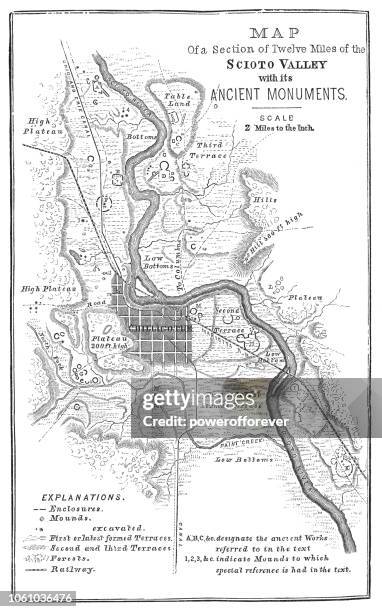 squier map of hopewell culture national historical park in ross county, ohio, usa - chillicothe stock illustrations