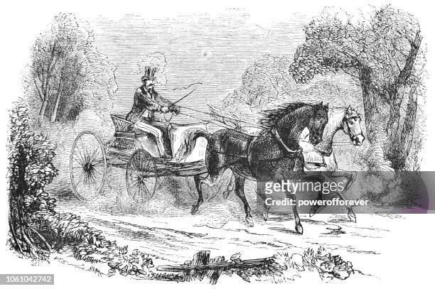 man riding a concord buggy in new hampshire, usa (19th century) - new hampshire stock illustrations