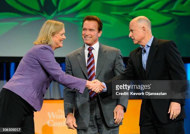 California Gov. Arnold Schwarzenegger joins California Republican gubernatorial candidate and former eBay CEO Meg Whitman and California Attorney...