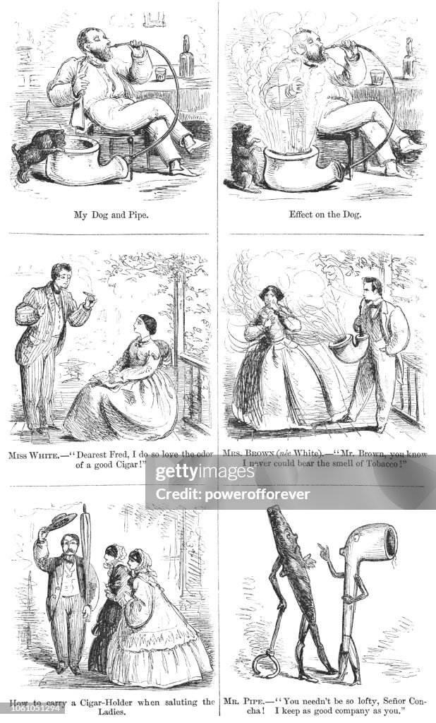 Tobacco and Its Users Comic Strip Cartoon (19th Century)