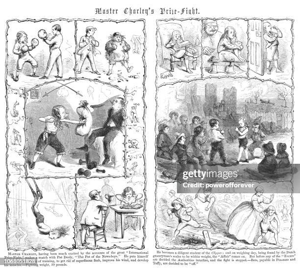 master charley prize kampf comic-strip cartoon (19. jahrhundert) - punching bag stock-grafiken, -clipart, -cartoons und -symbole