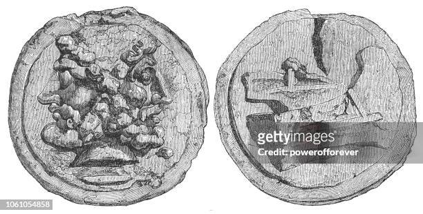 roman republic aes grave bronze as coin (3rd century bc) - ancient roman coin stock illustrations