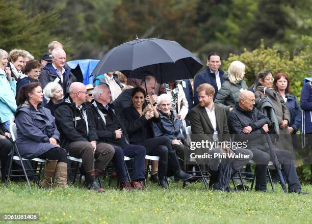 Prince Harry, Duke of Sussex and Meghan, Duchess of Sussex attend the unveiling of The Queen's Commonwealth Canopy in Redvale on October 30, 2018 in...