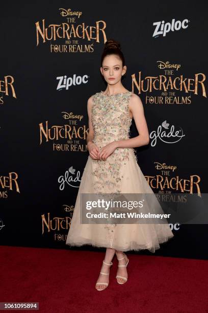 Mackenzie Foy attends the premiere of Disney's "Nutcracker And The Four Realms" at the Ray Dolby Ballroom on October 29, 2018 in Hollywood,...