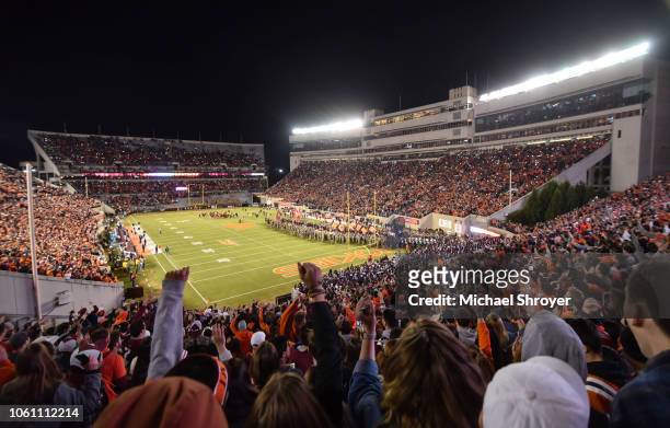 General view of Lane Stadium prior to kickoff between the Virginia Tech Hokies and the Georgia Tech Yellow Jackets on October 25, 2018 in Blacksburg,...
