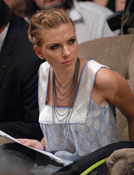 Scarlett Johansson during Olympus Fashion Week Spring 2007 - Imitation of Christ - Front Row and Backstage at 508 West 25th Street in New York City,...