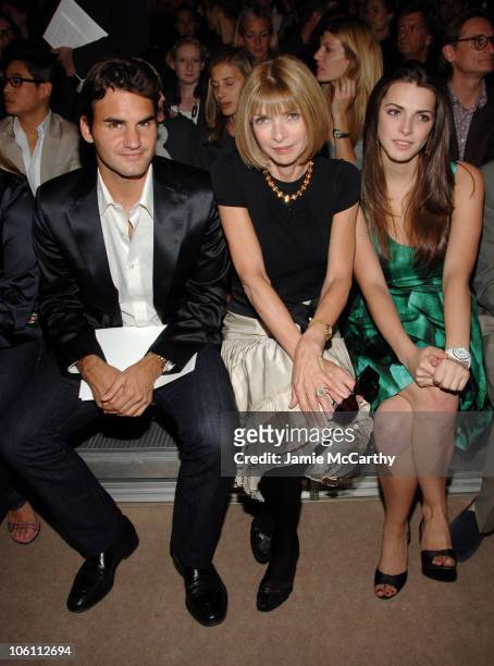 Roger Federer, Anna Wintour and Bee Shaffer during Olympus Fashion Week Spring 2007 - Marc Jacobs - Inside at New York State Armory in New York City,...