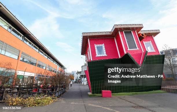 'The Upside Down House', a zero-gravity illusion experience, in The Triangle in Bournemouth, Dorset.
