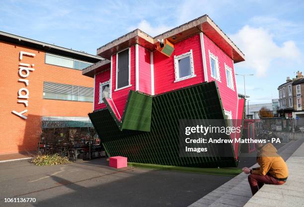 'The Upside Down House', a zero-gravity illusion experience, in The Triangle in Bournemouth, Dorset.