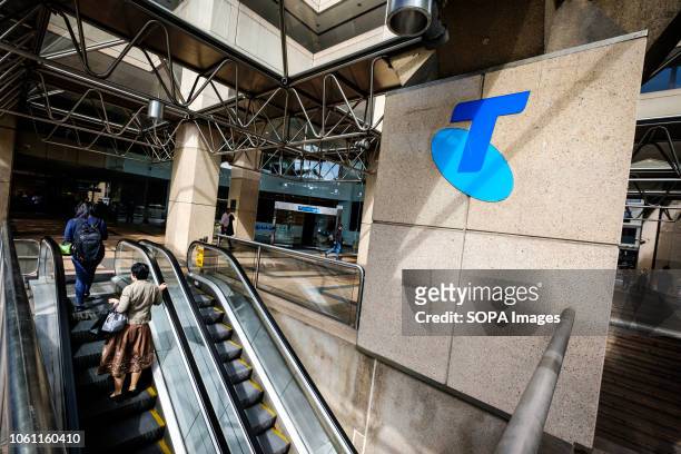 Logo of the telecommunication firm Telstra seen in Sydney, Australia.