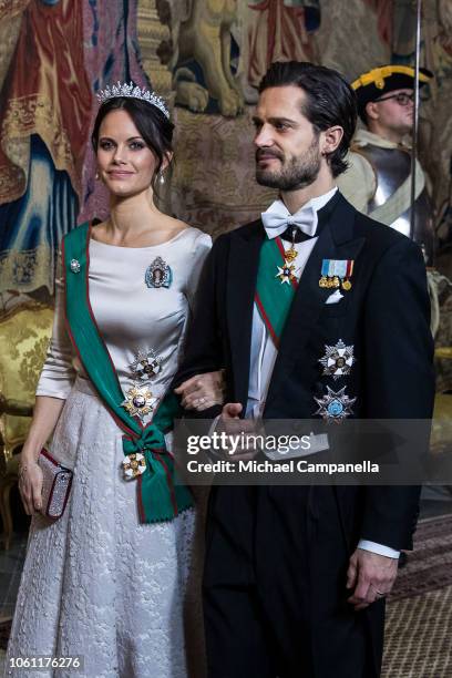 Prince Carl Phillip of Sweden arrives with wife Princess Sofia of Sweden at a gala dinner hosted by the Swedish royal family in connection with the...