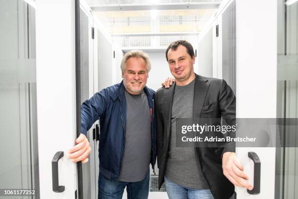 Eugene Kaspersky, CEO at Kaspersky Lab and Alexander Moiseev, CBO at Kaspersky Lab are seen at Interxion Data Center. Kaspersky Lab starts data...