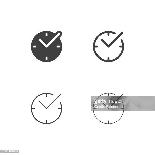 checkmark time icons - multi series - clock face stock illustrations