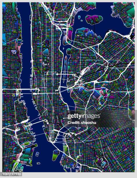 gradient art map of new york city structure - manhattan map stock illustrations
