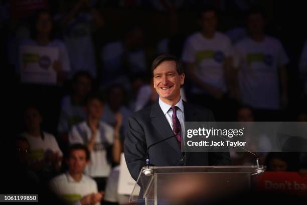 Dominic Grieve addresses a pro-remain rally rejecting the the Prime Minister's Brexit deal on November 14, 2018 in London, England. Anti-Brexit...
