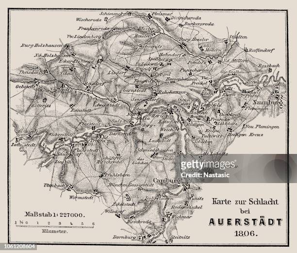 illustrazioni stock, clip art, cartoni animati e icone di tendenza di mappa della battaglia di jena e auerstedt (auerstädt) 1806 - thuringia