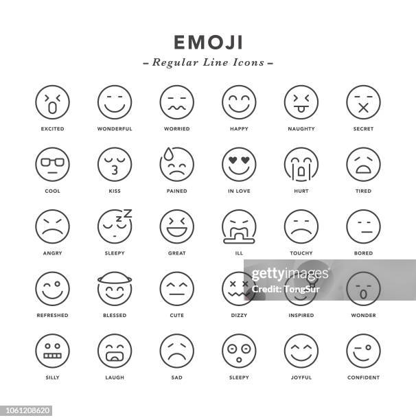 ilustraciones, imágenes clip art, dibujos animados e iconos de stock de emoji - los iconos de línea regular - emociones