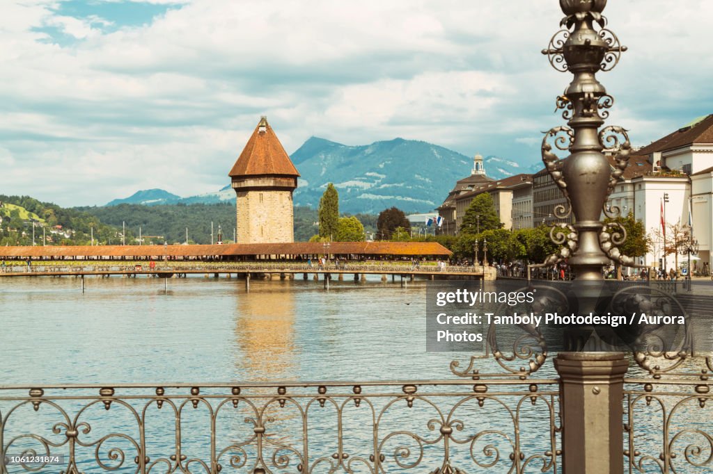 Chapel Bridge with tower, Lucerne, Switzerland