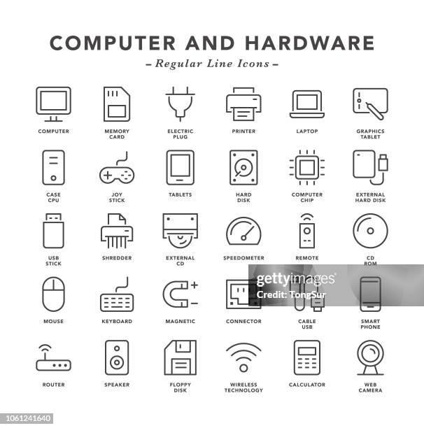コンピューターとハードウェア - 規則的なライン アイコン - cd rom点のイラスト素材／クリップアート素材／マンガ素材／アイコン素材
