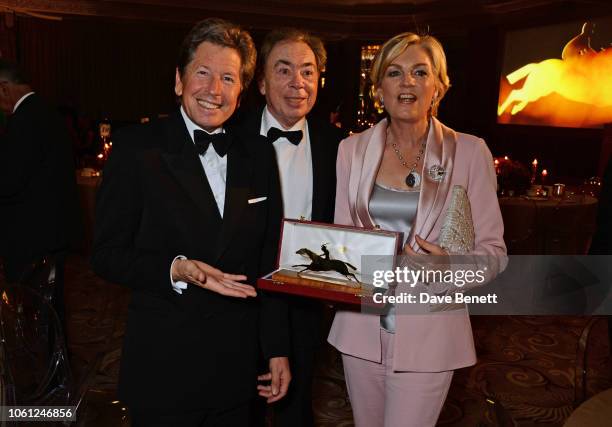 John Warren, Lord Andrew Lloyd Webber and Lady Madeleine Lloyd Webber attend the 2018 Cartier Racing Awards at The Dorchester on November 13, 2018 in...