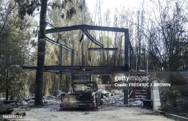 The house belonging to actor Gerard Butler, destroyed by the Woolsey Fire, is seen in Malibu, California on November 13, 2018 as residents remain...