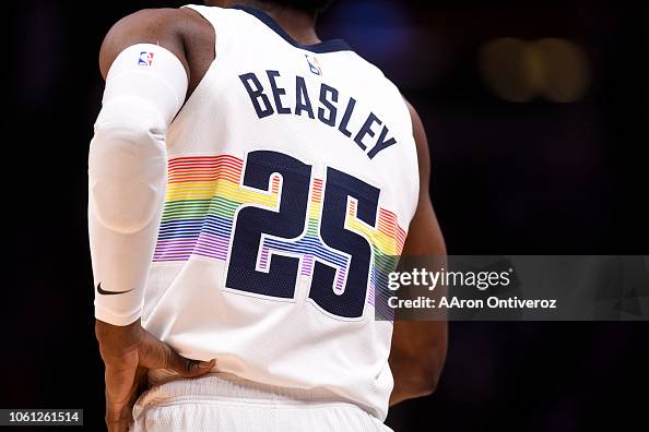 Malik Beasley of the Denver Nuggets rocks a rainbow jersey during the News Photo - Getty Images