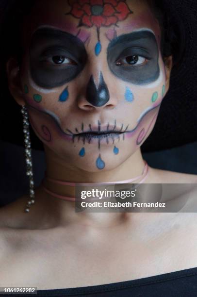 sugar skull beauty - zombie makeup stock pictures, royalty-free photos & images