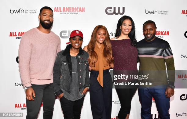 Spencer Paysinger, Bre-Z, Traci Blackwell, Nkechi Okoro Carroll, and Rob Hardy attend The CW and the Black Women Film Network presents "All American"...