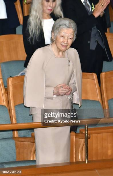 Japanese Empress Michiko attends a charity concert commemorating the 40th anniversary of founding of the Association for Aid and Relief in Tokyo on...