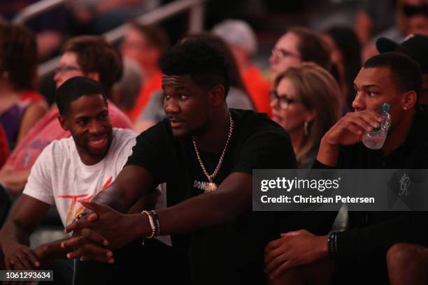 Deandre Ayton of the Phoenix Suns attends during game three of the WNBA Western Conference Finals between the Seattle Storm and Phoenix Mercury at...