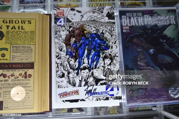 Stan Lee-signed copy of "Fantastic Four" is displayed at Julien's Auctions in Beverly Hills, California, on November 13, 2018. - The comic book is...