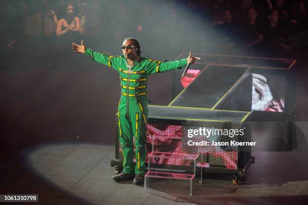 Takeoff of the music group Migos performs on stage at American Airlines Arena on November 13, 2018 in Miami, Florida.