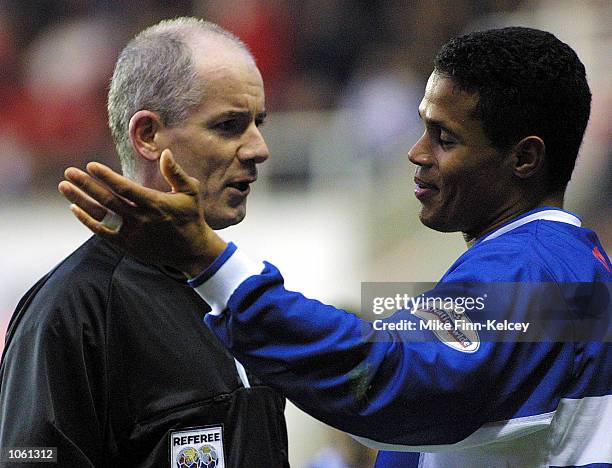 Referee Dermot Gallagher talks to John Salako of Reading during the Nationwide League Division Two match against Bristol at the Madejski Stadium,...