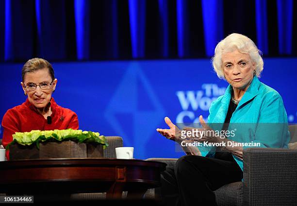 Justice Ruth Bader Ginsburg and former justice Sandra Day O'Connor attend California first lady Maria Shriver's annual Women's Conference 2010 on...