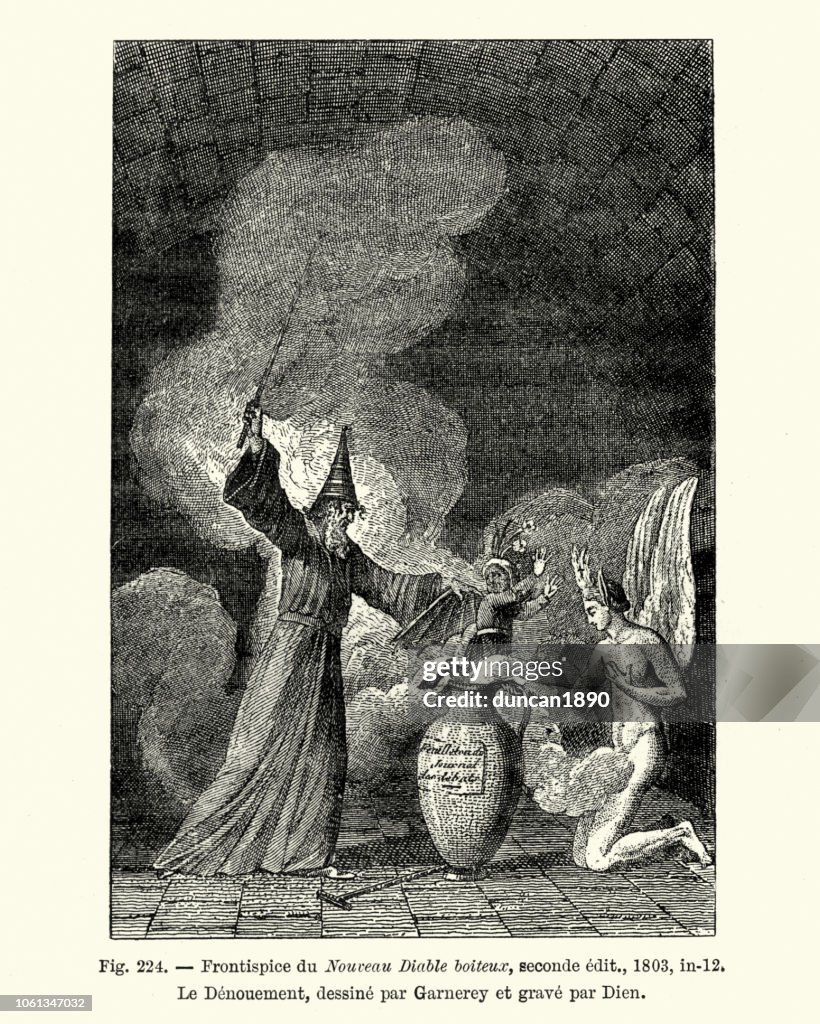 Wizard casting spells to summoning devils and demons