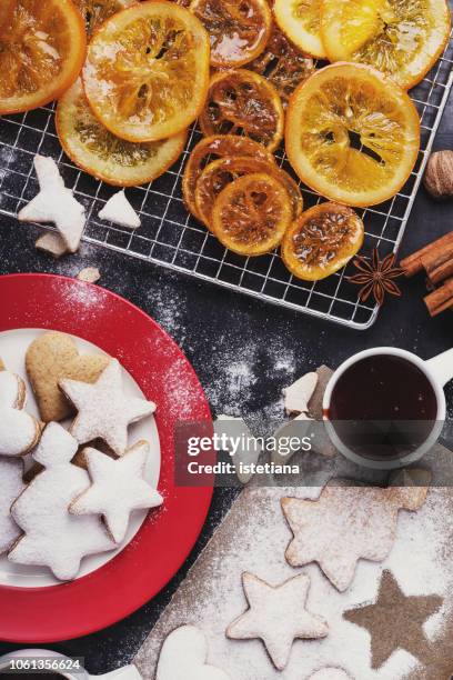 festive treats - baking overhead stock pictures, royalty-free photos & images