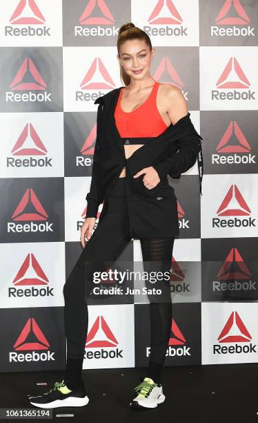 Gigi Hadid attends the Reebok talk event at gym Toranomon on November 14, 2018 in Tokyo, Japan.