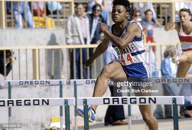 Olympic Trials: Naturite Track Club of Los Angeles Jodi Anderson in action during Women's 100M Hurdles competition at Hayward Field. Eugene, OR...