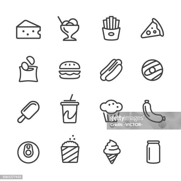 junk food icons - line series - savoury food stock illustrations